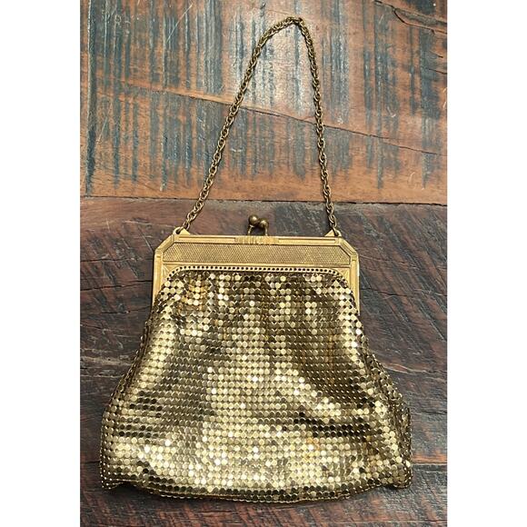 Vintage Whiting & Davis Gold Mesh Evening Bag Clutch Purse Chain Strap Art Deco - Picture 1 of 10